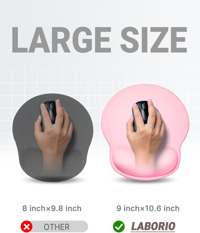 Laborio Ergonomic Mouse Pad with Wrist Rest, Large Mousepad(10.6'' x 9''), Office Wrist Support Mouse Mat with Non-Slip Base, Pain Relief for Laptop & Computer（Pink） - Image 4